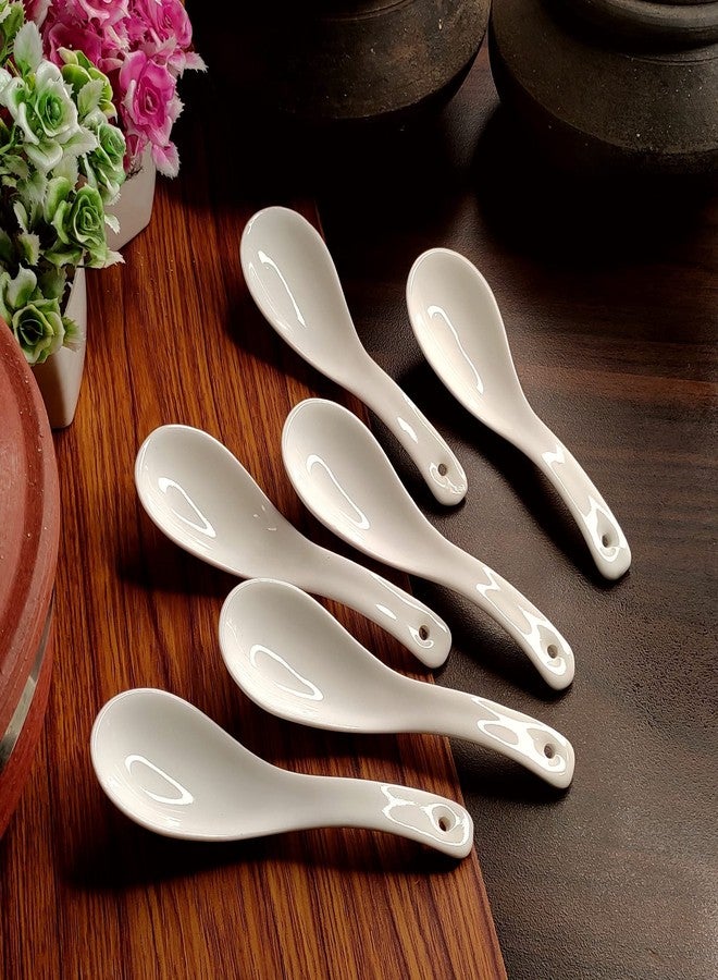 Vemlons Soup Spoon/Soup Spoons Ceramic Soup Spoon Set of 6 Pure Ceramic White Color Microwave Safe 15 cm Soup Spoons - Image 1